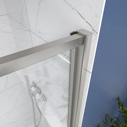 Flexi Showers 56-60" W x 71" H Glass Shower Doos Semi-Frameless,6mm Clear Tempered Glass Panel, Brush Nickel Finish - ExBriteUSA