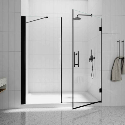 Gemini-W Allsumhome 56-58"Wx71"H Semi-Frameless Pivot Glass Shower Door,Pivot Shower Door,SGCC Tempered Glass,Matte Black,Reversible Installation