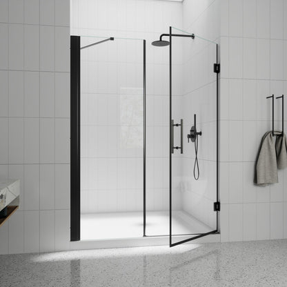 Valor-W Allsumhome 56-58"Wx71"H Semi-Frameless Pivot Glass Shower Door,Pivot Shower Door,SGCC Tempered Glass,Matte Black,Reversible Installation