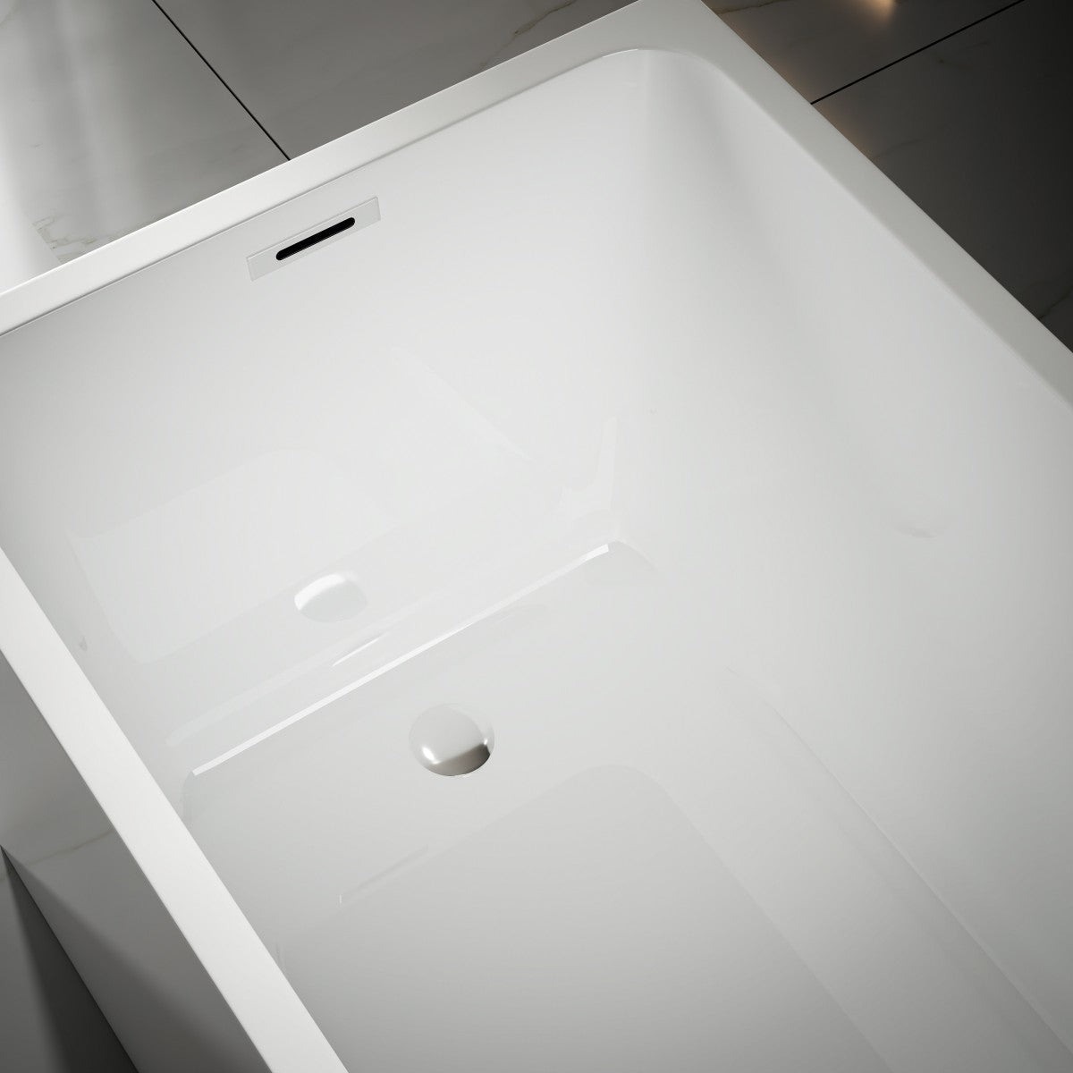SQ Exbrite 43'  Acrylic Freestanding Bathtub ,Spacious rectangle Shape, Gloss White Finish, Chrome Overflow & Pop-Up Drain CUPC Certificate - ExBriteUSA