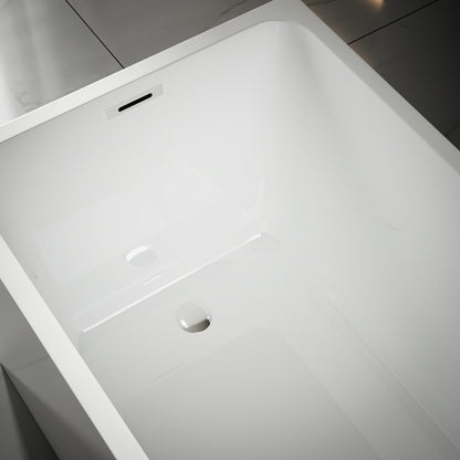 SQ Exbrite 43'  Acrylic Freestanding Bathtub ,Spacious rectangle Shape, Gloss White Finish, Chrome Overflow & Pop-Up Drain CUPC Certificate - ExBriteUSA
