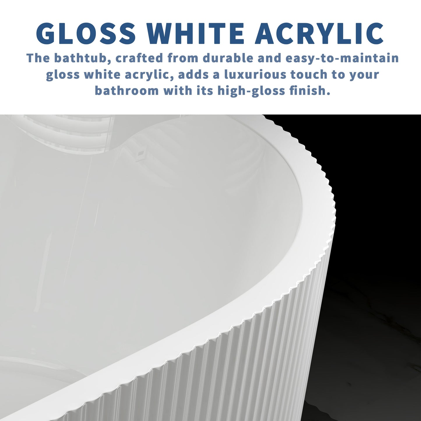 WSP-NK Exbrite 67' Acrylic Freestanding Bathtub, Unique Pleated Design, Glossy White,  Brushed Nickel  Overflow and Pop-Up Drain, cUPC Certified