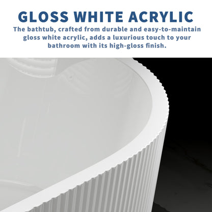 WSP-NK Exbrite 67' Acrylic Freestanding Bathtub, Unique Pleated Design, Glossy White,  Brushed Nickel  Overflow and Pop-Up Drain, cUPC Certified