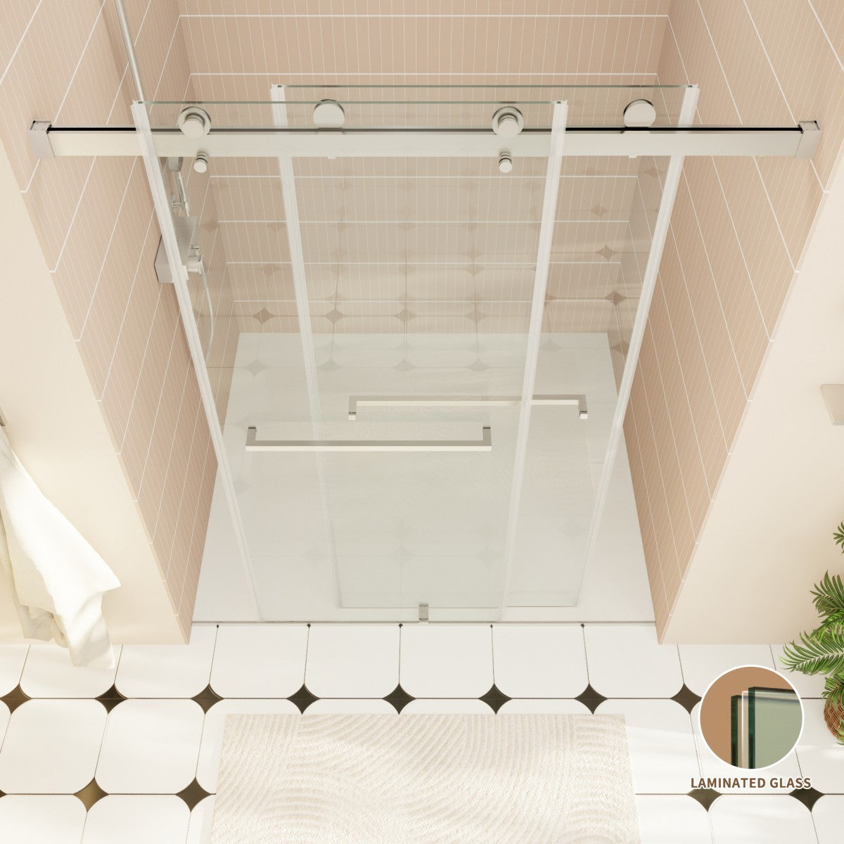 ExRoll-P Allsumhome 56"-60"W x 76"H Frameless Double Sliding Shower Door,10mm Tempered Glass Shower Enclosure,Easy Clean Coat,Brushed Nickel,Buffer