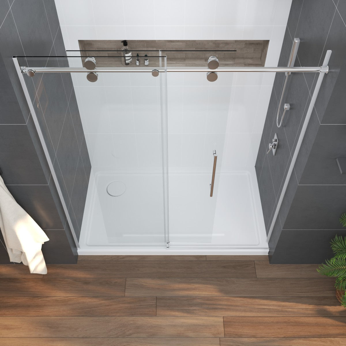 Anchor-H Allsumhome 56"-60"W x 76"H Frameless Sliding Shower Door,10mm Tempered Glass Shower Enclosure,Double Side Easy Clean Coat,Chrome,Buffer