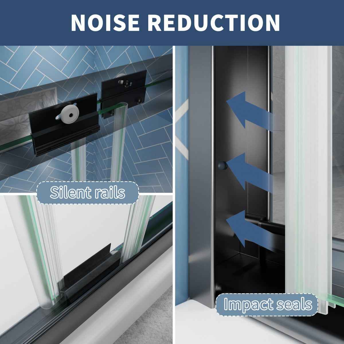 Glide 56-60"W x 70"H Black Frame Clear Tempered Sliding Glass Shower Doors for Bathroom