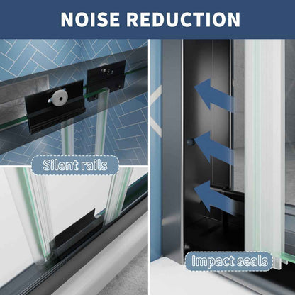 Glide 56-60"W x 70"H Black Frame Clear Tempered Sliding Glass Shower Doors for Bathroom