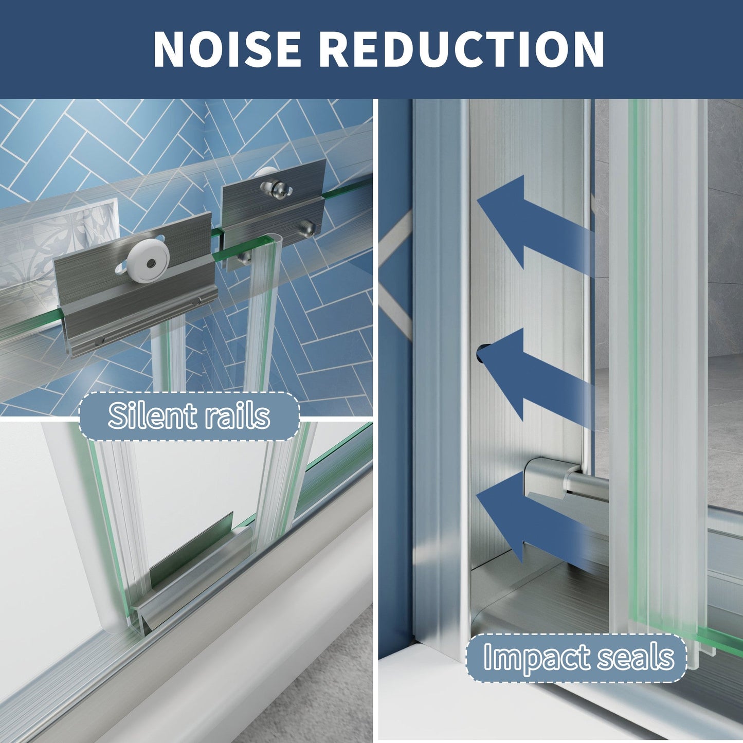 Glide Semi-Frameless Shower Door 50-54 in. W x 72 in. H Bypass Sliding Shower Enclosure,Brushed Nickel,Double Sliding Glass Bathroom Doors - ExBriteUSA