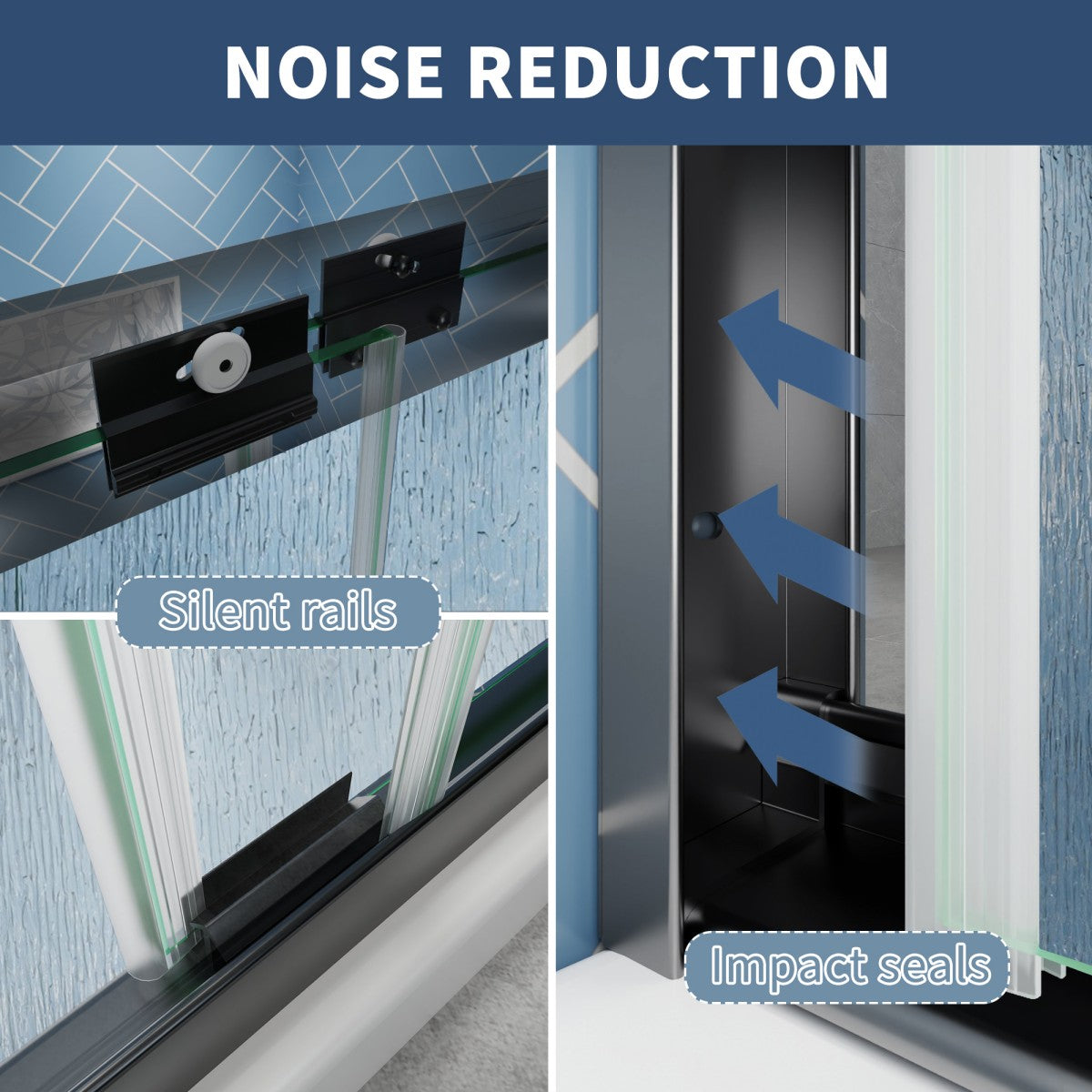 Glide-RA Semi-Frameless Shower Door 56-60 in. W x 70 in. H Bypass Sliding Shower Enclosure,Matte Black,Double Sliding Rain Glass Doors - ExBriteUSA
