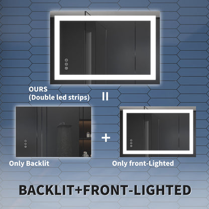Apex-T 24" W x 32" H Lighted Bathroom Large Light Led Mirror,Anti Fog,Dimmable,Three Lighting Modes
