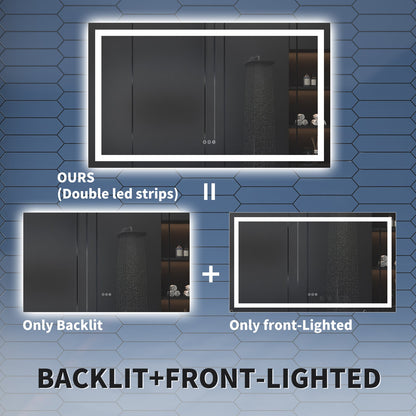 Apex-T 60" W x 36" H Lighted Bathroom Large Light Led Mirror,Anti Fog,Dimmable,Three Lighting Modes