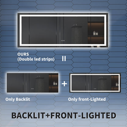 Apex-T 96" W x 36" H Lighted Bathroom Large Light Led Mirror,Anti Fog,Dimmable,Three Lighting Modes