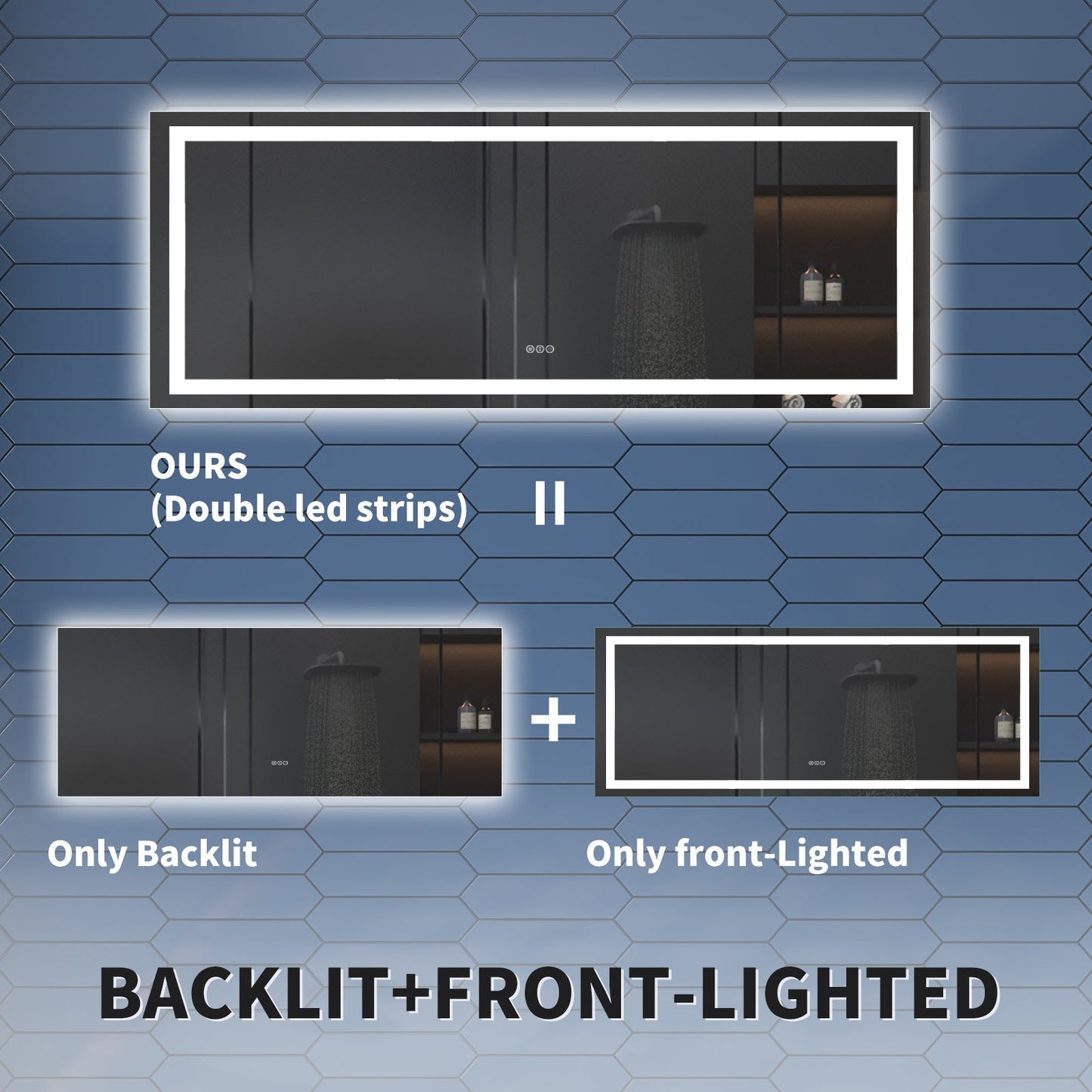 Apex 96" W x 48" H Lighted Bathroom Large Light Led Mirror,Anti Fog,Dimmable,Dual Lighting Mode,Tempered Glass