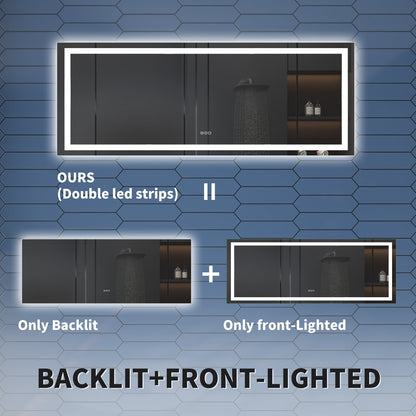 Apex 110" W x 40" H Lighted Bathroom Large Light Led Mirror,Anti Fog,Dimmable,Dual Lighting Mode,Tempered Glass