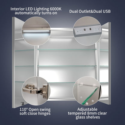 Rim 32 Inch Medicine Cabinet with LED Lights - 28" W x 32" H Recessed or Surface Mount with Mirrors