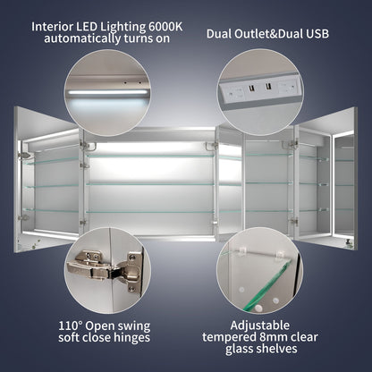 Rim 56" W x 30" H LED Lighted Medicine Cabinet Recessed or Surface with Mirrors - ExBriteUSA