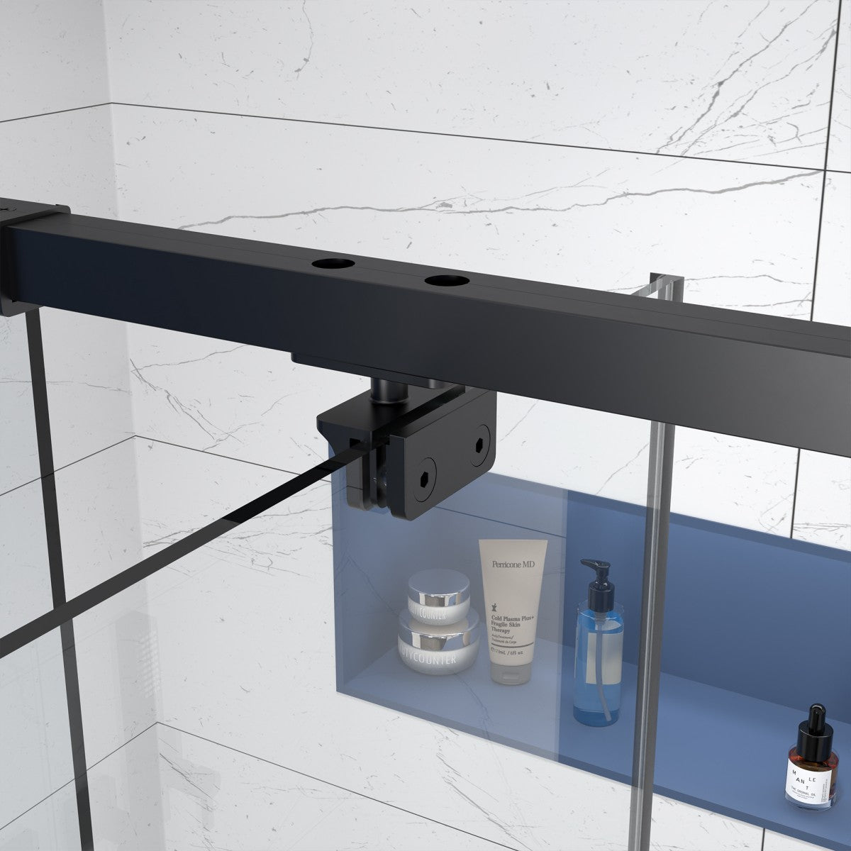 Flexi 38-42"x71" Frameless Shower Door in Matte Black,Tempered Glass with Seal Strip Parts and Handle,6mm Glass Shower Door - ExBriteUSA