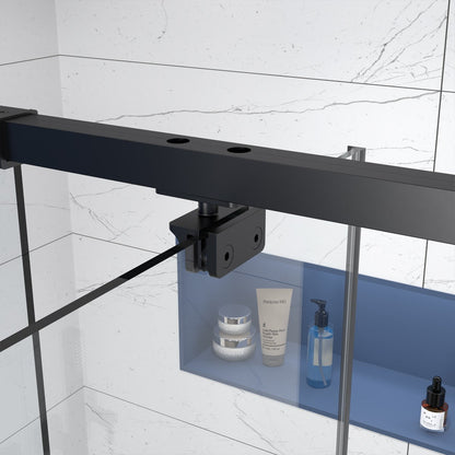 Flexi Showers 56-60" W x 71" H Glass Shower Doos Semi-Frameless,6mm Clear Tempered Glass Panel,Black Finish - ExBriteUSA