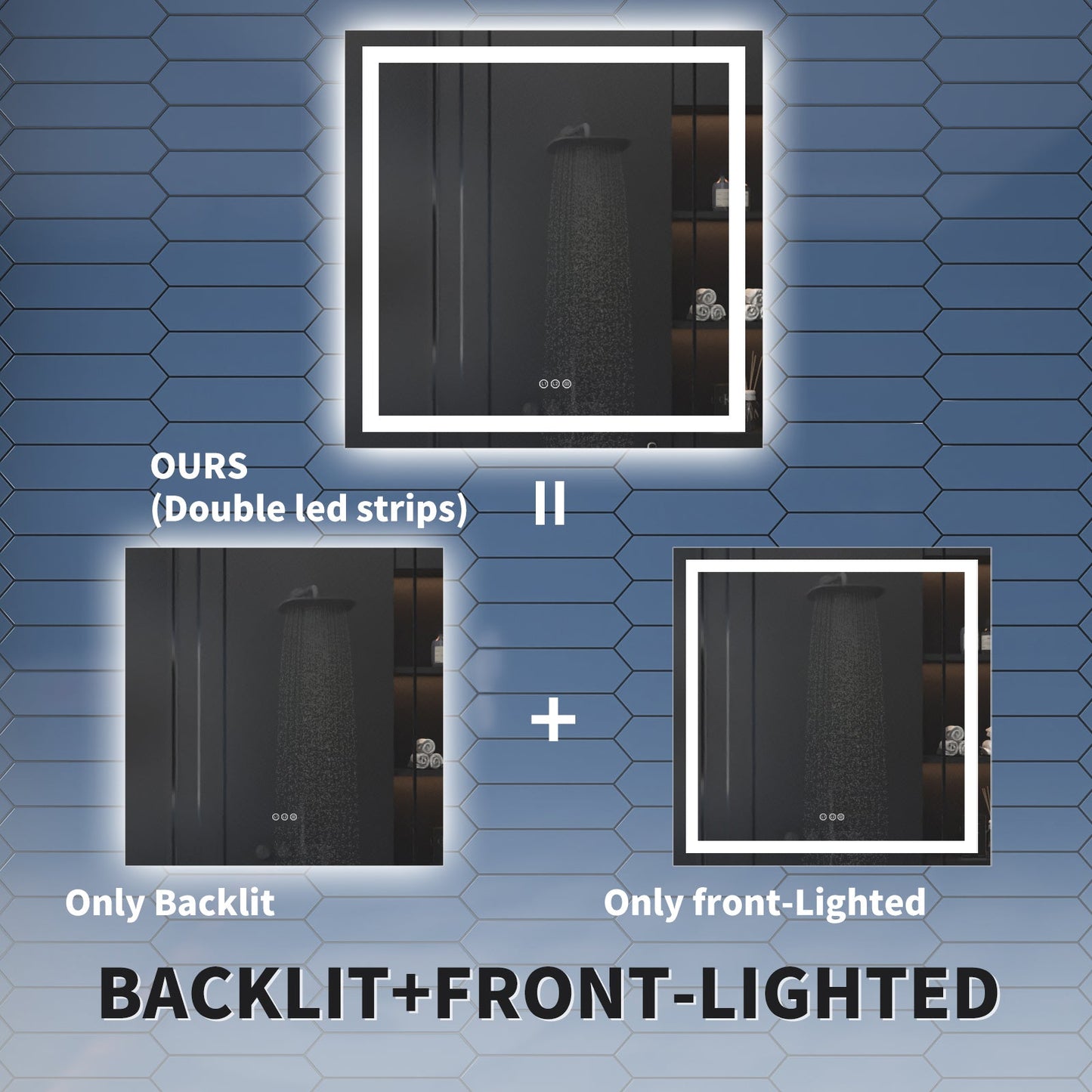 Apex-T 36" W x 36" H Lighted Bathroom Large Light Led Mirror,Anti Fog,Dimmable,Three Lighting Modes