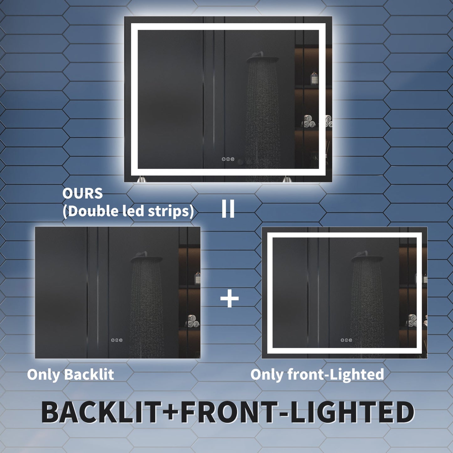 Apex-T 48" W x 32" H Lighted Bathroom Large Light Led Mirror,Anti Fog,Dimmable,Three Lighting Modes