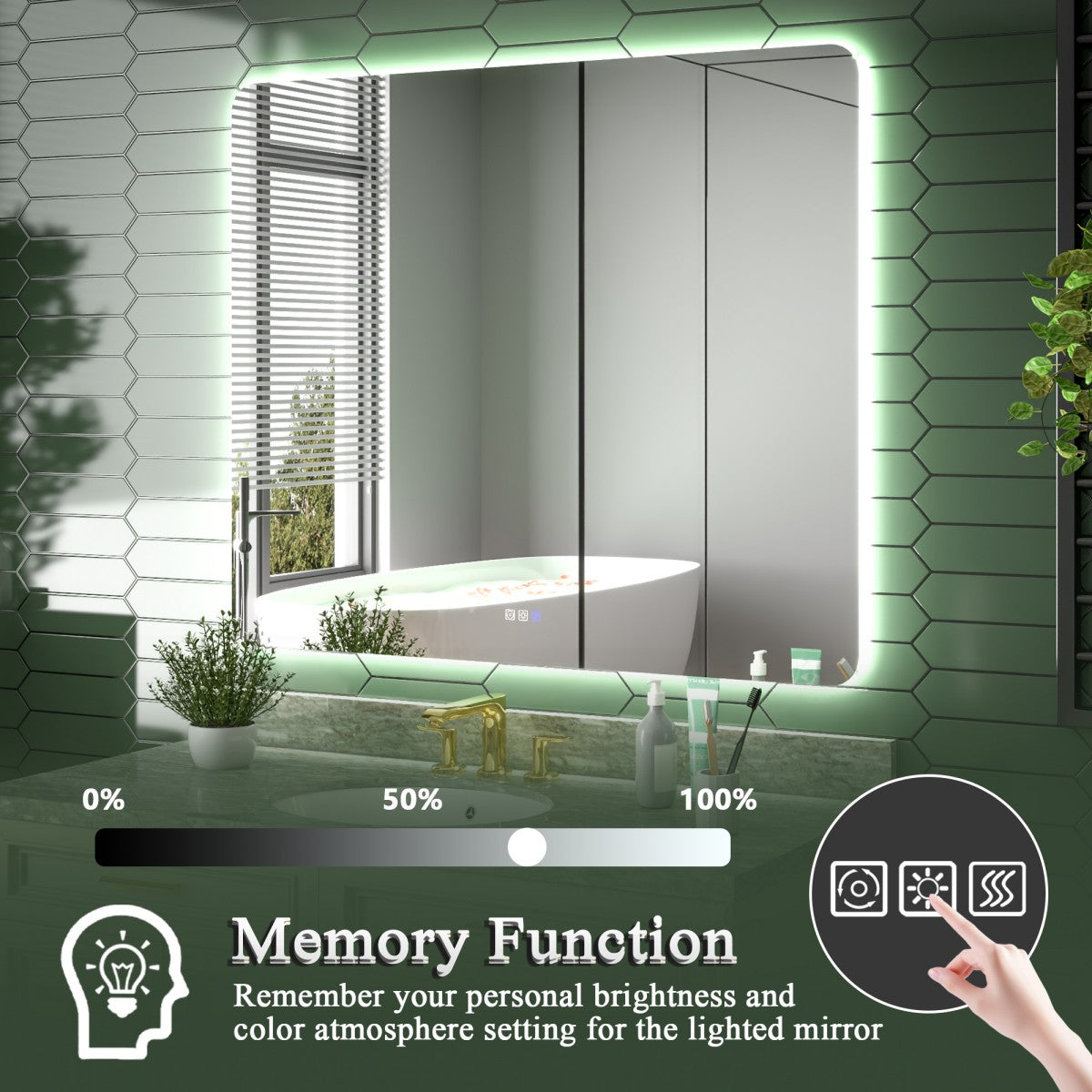 Brivaro 48" x 40" Backlit LED Bathroom Mirror with Nano-Tempered Glass, Anti-Fog, Dimmable, 3 Lighting Modes