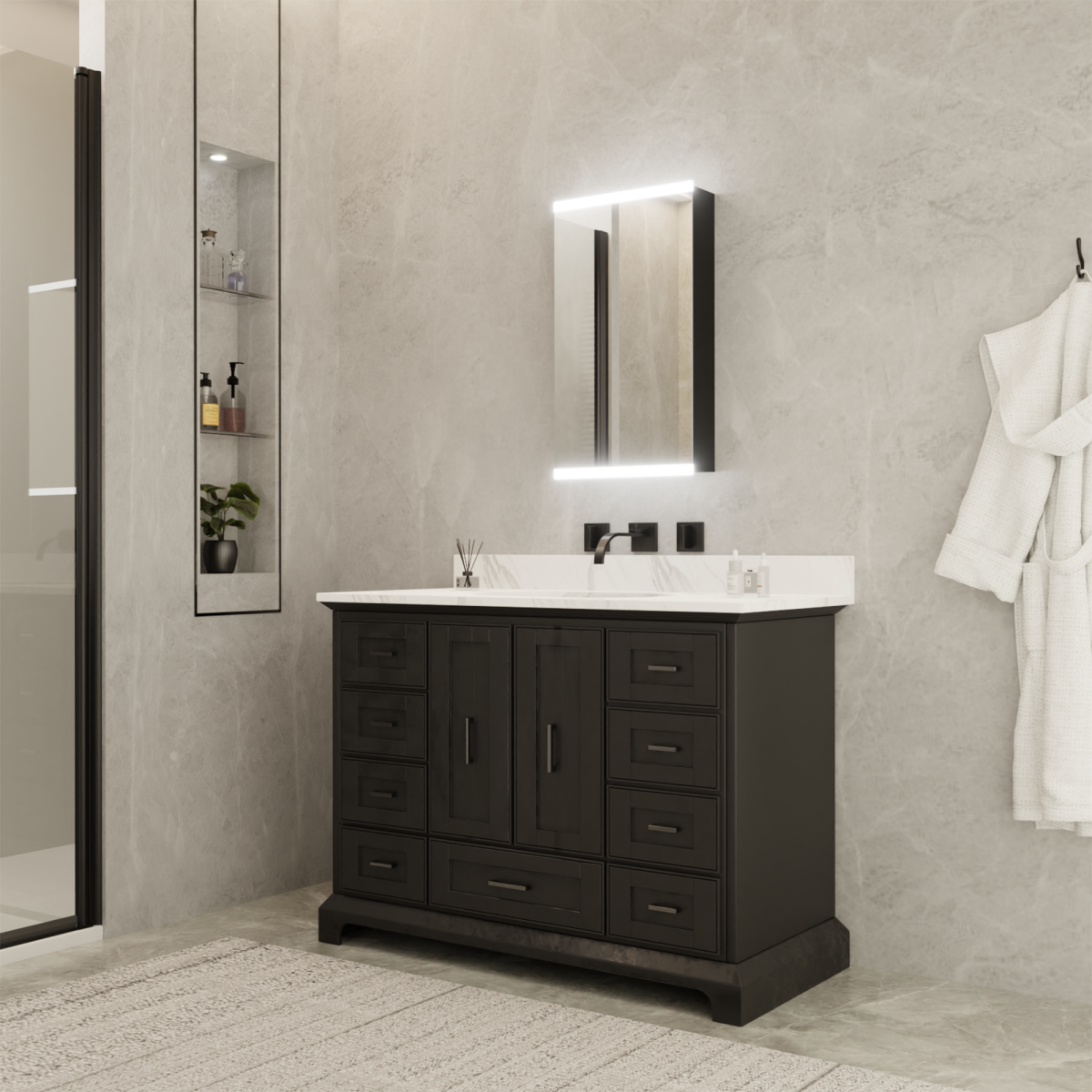 ExBrite 15 in. W x 26 in. H Medicine Cabinet,for surface mounting,Aluminum alloy matte black,single color temperature 5000K - ExBriteUSA