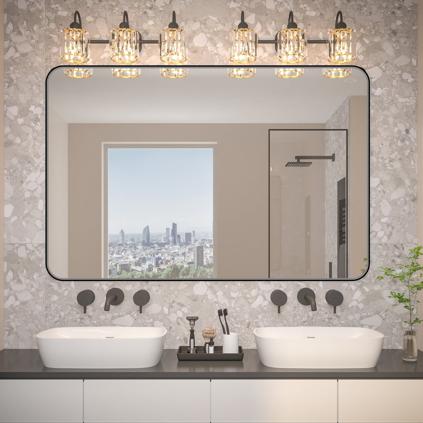 Noir 60" x 40" Vanity Mirror �C Modern, Elegant, Rectangular Wall Mirror with Tempered Glass, Shatterproof, Rust-Resistant, Matte Black Frame for Bathroom, Living Room & Hallway - ExBriteUSA