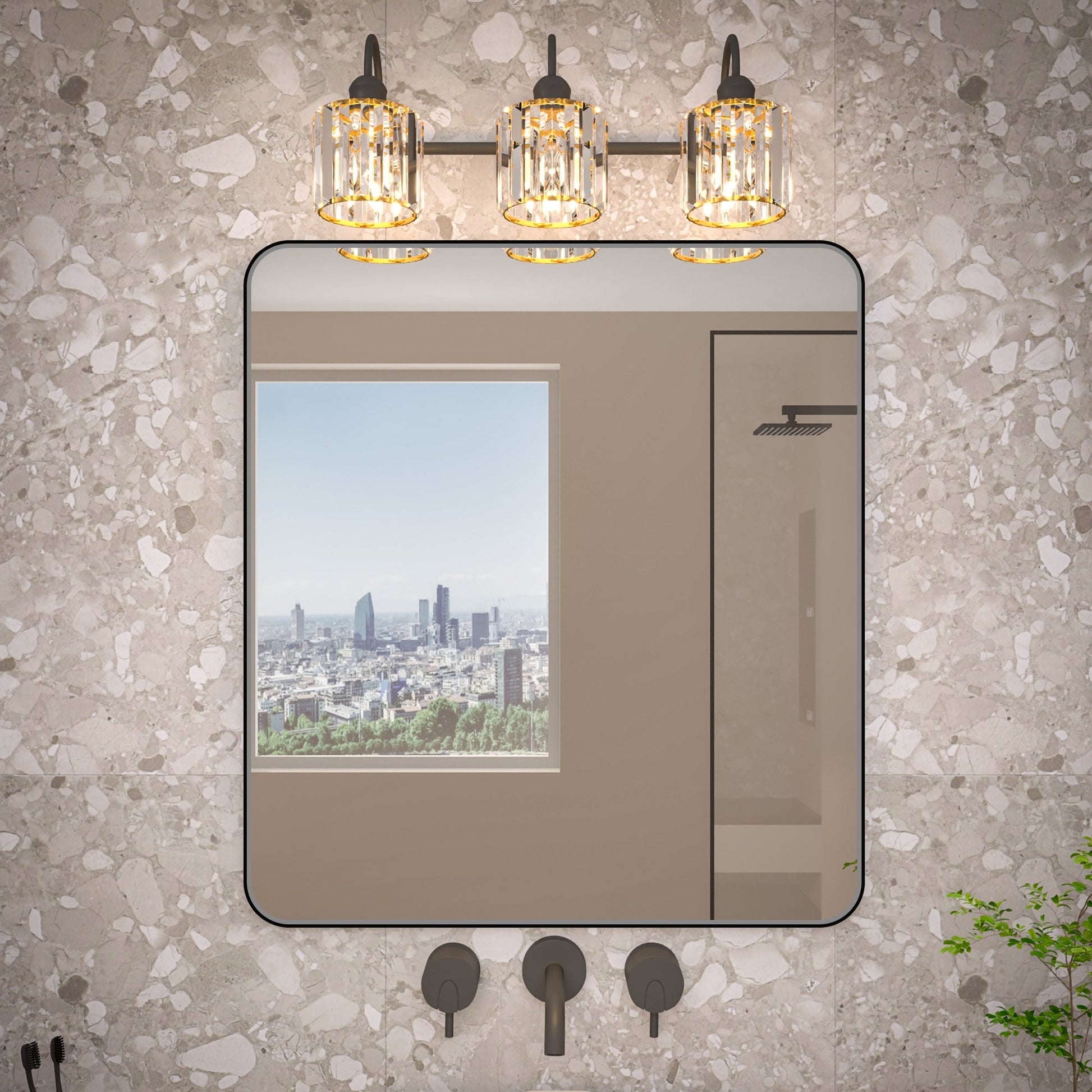 Noir 32" x 36" Vanity Mirror �C Modern, Elegant, Rectangular Wall Mirror with Tempered Glass, Shatterproof, Rust-Resistant, Matte Black Frame for Bathroom, Living Room & Hallway - ExBriteUSA