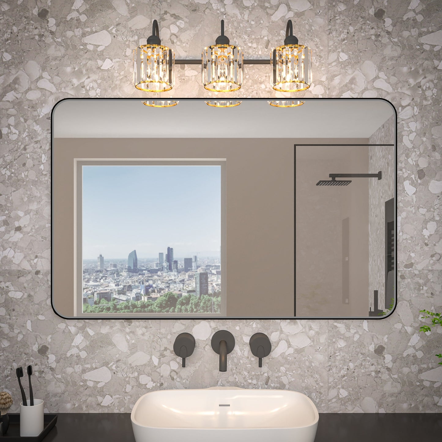 Noir 48" x 30" Vanity Mirror �C Modern, Elegant, Rectangular Wall Mirror with Tempered Glass, Shatterproof, Rust-Resistant, Matte Black Frame for Bathroom, Living Room & Hallway - ExBriteUSA