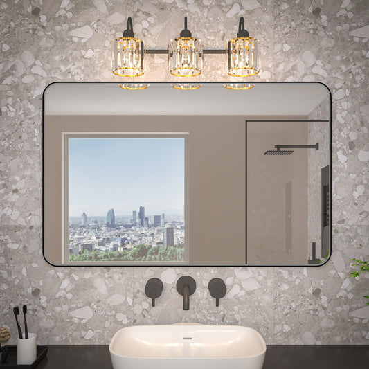 Noir 48" x 30" Vanity Mirror �C Modern, Elegant, Rectangular Wall Mirror with Tempered Glass, Shatterproof, Rust-Resistant, Matte Black Frame for Bathroom, Living Room & Hallway - ExBriteUSA