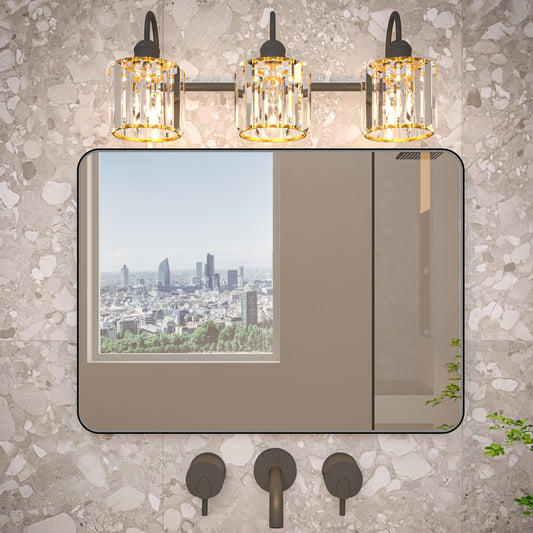 Noir 22" x 30" Vanity Mirror �C Modern, Elegant, Rectangular Wall Mirror with Tempered Glass, Shatterproof, Rust-Resistant, Matte Black Frame for Bathroom, Living Room & Hallway - ExBriteUSA