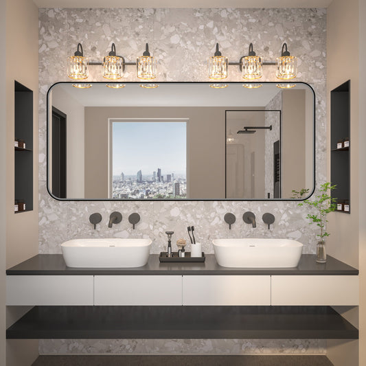 Noir 72" x 32" Vanity Mirror �C Modern, Elegant, Rectangular Wall Mirror with Tempered Glass, Shatterproof, Rust-Resistant, Matte Black Frame for Bathroom, Living Room & Hallway - ExBriteUSA