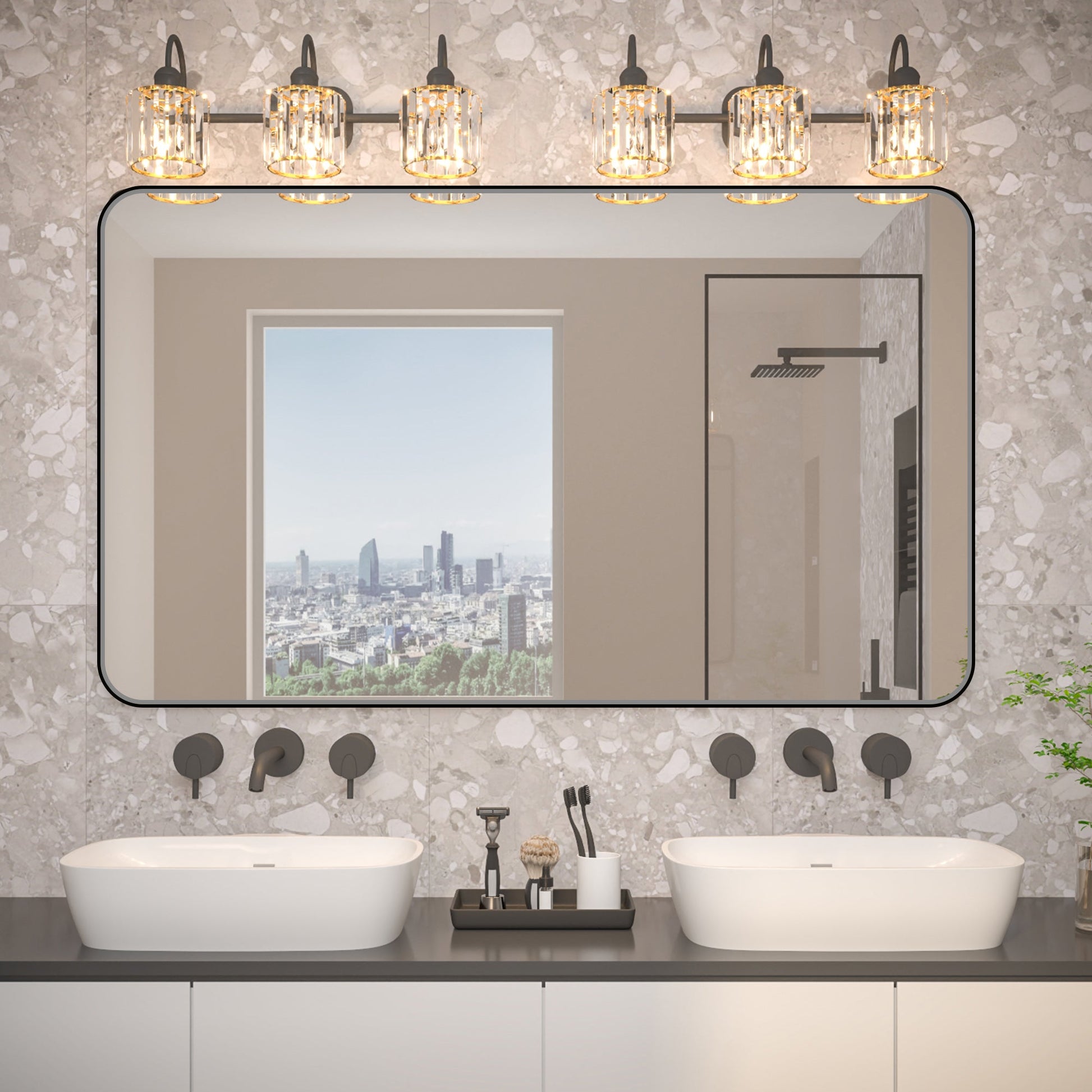 Noir 60" x 36" Vanity Mirror �C Modern, Elegant, Rectangular Wall Mirror with Tempered Glass, Shatterproof, Rust-Resistant, Matte Black Frame for Bathroom, Living Room & Hallway - ExBriteUSA