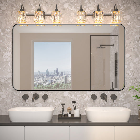 Noir 60" x 36" Vanity Mirror �C Modern, Elegant, Rectangular Wall Mirror with Tempered Glass, Shatterproof, Rust-Resistant, Matte Black Frame for Bathroom, Living Room & Hallway - ExBriteUSA