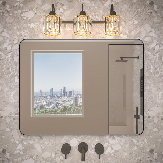 Noir 40" x 30" Vanity Mirror �C Modern, Elegant, Rectangular Wall Mirror with Tempered Glass, Shatterproof, Rust-Resistant, Matte Black Frame for Bathroom, Living Room & Hallway - ExBriteUSA