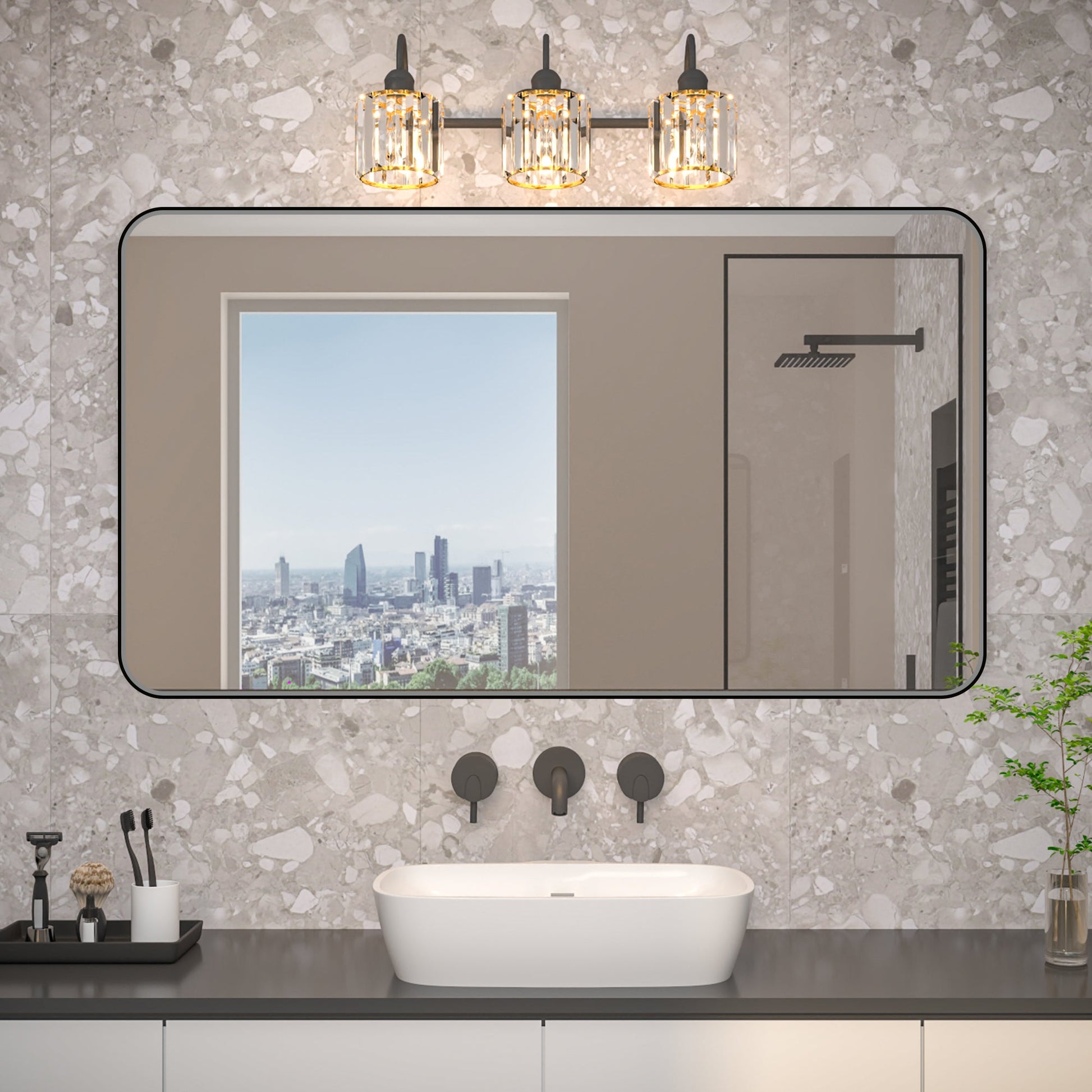 Noir 55" x 30" Vanity Mirror �C Modern, Elegant, Rectangular Wall Mirror with Tempered Glass, Shatterproof, Rust-Resistant, Matte Black Frame for Bathroom, Living Room & Hallway - ExBriteUSA