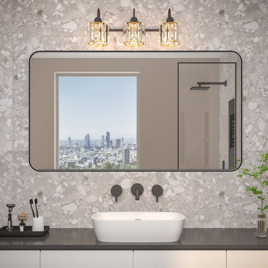 Noir 55" x 30" Vanity Mirror �C Modern, Elegant, Rectangular Wall Mirror with Tempered Glass, Shatterproof, Rust-Resistant, Matte Black Frame for Bathroom, Living Room & Hallway - ExBriteUSA