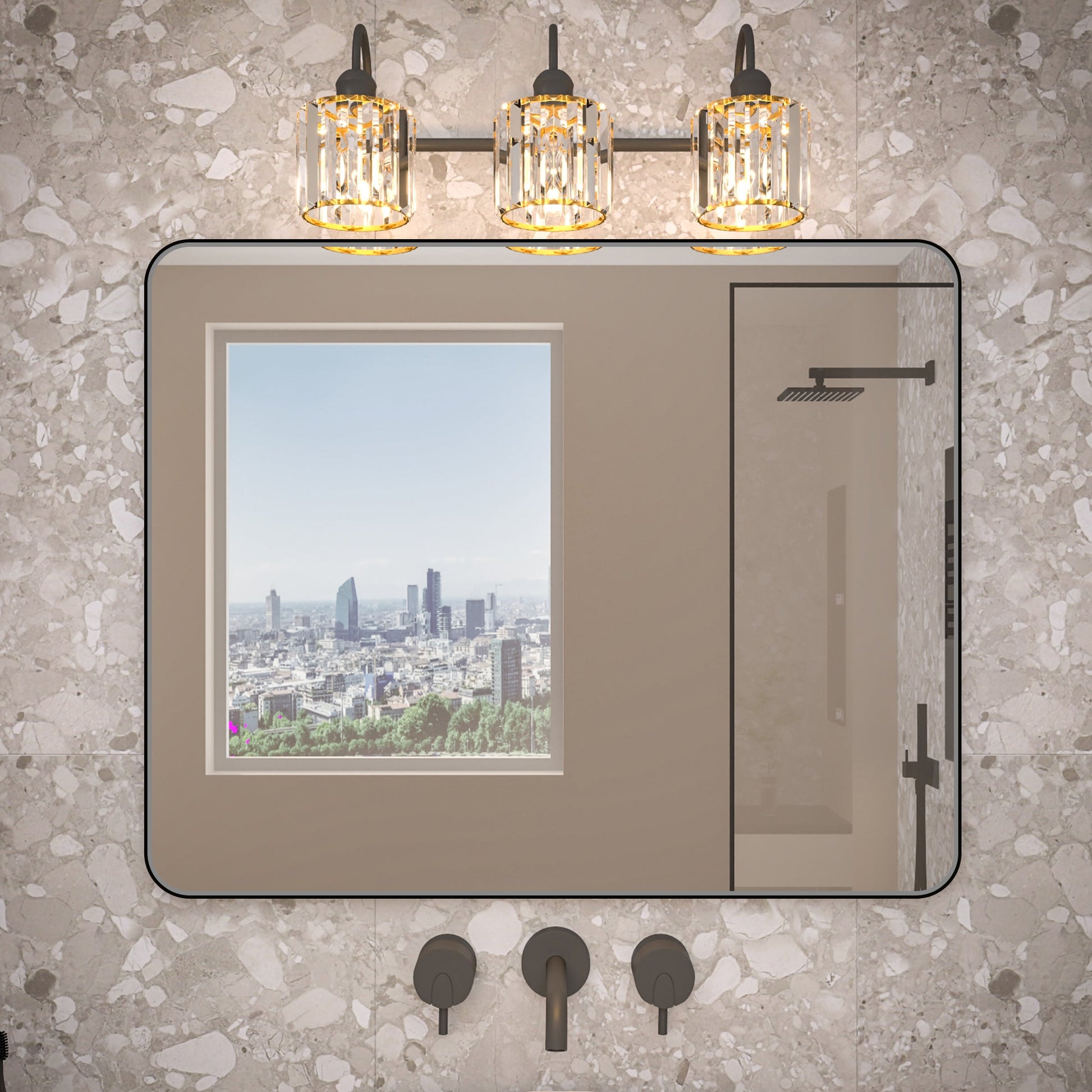 Noir 40" x 32" Vanity Mirror �C Modern, Elegant, Rectangular Wall Mirror with Tempered Glass, Shatterproof, Rust-Resistant, Matte Black Frame for Bathroom, Living Room & Hallway - ExBriteUSA