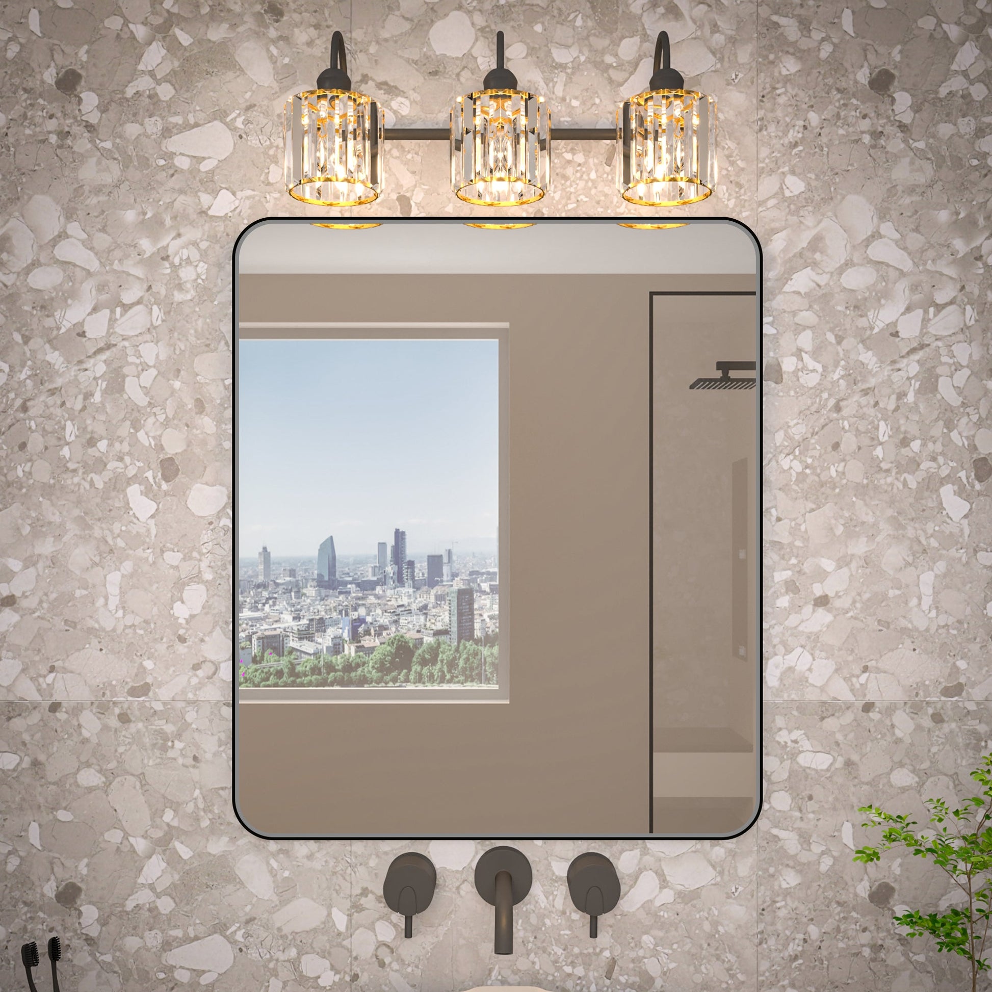 Noir 30" x 36" Vanity Mirror �C Modern, Elegant, Rectangular Wall Mirror with Tempered Glass, Shatterproof, Rust-Resistant, Matte Black Frame for Bathroom, Living Room & Hallway - ExBriteUSA