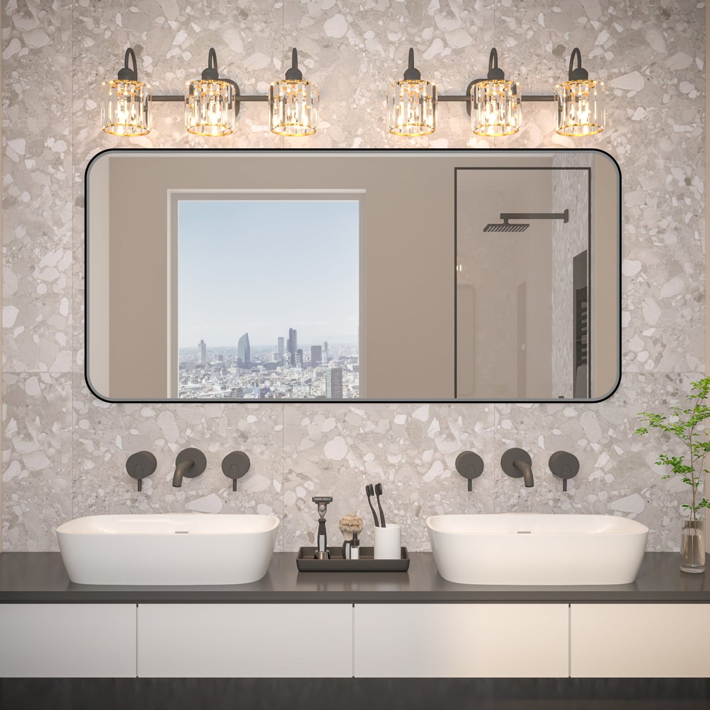 Noir 60" x 28" Vanity Mirror �C Modern, Elegant, Rectangular Wall Mirror with Tempered Glass, Shatterproof, Rust-Resistant, Matte Black Frame for Bathroom, Living Room & Hallway - ExBriteUSA