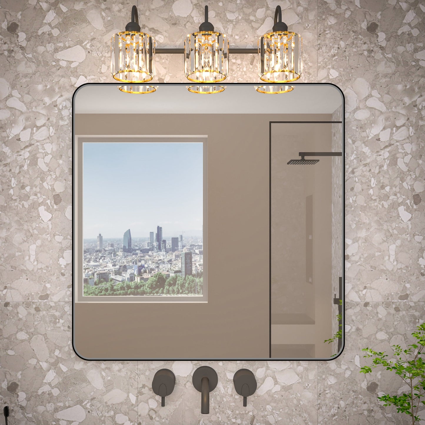Noir 36" x 36" Vanity Mirror �C Modern, Elegant, Rectangular Wall Mirror with Tempered Glass, Shatterproof, Rust-Resistant, Matte Black Frame for Bathroom, Living Room & Hallway - ExBriteUSA