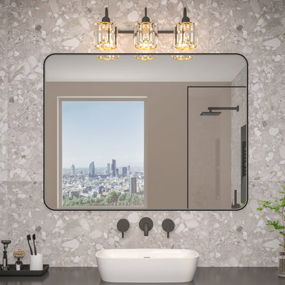Noir 48" x 36" Vanity Mirror �C Modern, Elegant, Rectangular Wall Mirror with Tempered Glass, Shatterproof, Rust-Resistant, Matte Black Frame for Bathroom, Living Room & Hallway - ExBriteUSA