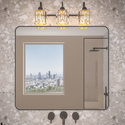 Noir 40" x 36" Vanity Mirror �C Modern, Elegant, Rectangular Wall Mirror with Tempered Glass, Shatterproof, Rust-Resistant, Matte Black Frame for Bathroom, Living Room & Hallway - ExBriteUSA