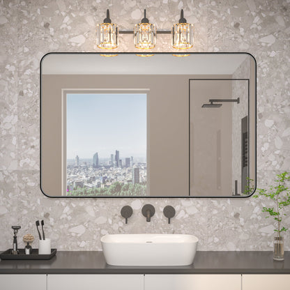 Noir 55" x 36" Vanity Mirror �C Modern, Elegant, Rectangular Wall Mirror with Tempered Glass, Shatterproof, Rust-Resistant, Matte Black Frame for Bathroom, Living Room & Hallway - ExBriteUSA