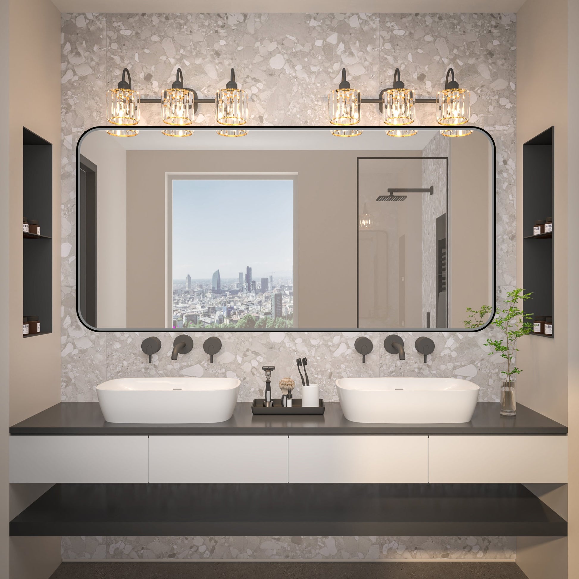 Noir 60" x 30" Vanity Mirror �C Modern, Elegant, Rectangular Wall Mirror with Tempered Glass, Shatterproof, Rust-Resistant, Matte Black Frame for Bathroom, Living Room & Hallway - ExBriteUSA