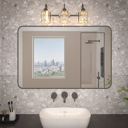 Noir 48" x 32" Vanity Mirror �C Modern, Elegant, Rectangular Wall Mirror with Tempered Glass, Shatterproof, Rust-Resistant, Matte Black Frame for Bathroom, Living Room & Hallway - ExBriteUSA
