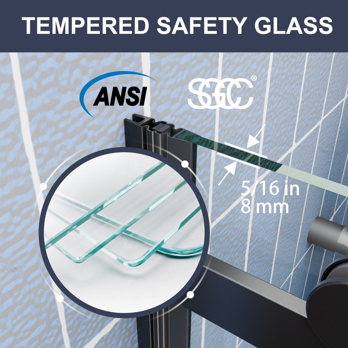 Zephyr 56-60" Semi-Frameless Single Sliding Tub Door,Matte Black,Bypass Bathtub Shower Tempered Glass Door with Explosion-Proof Film