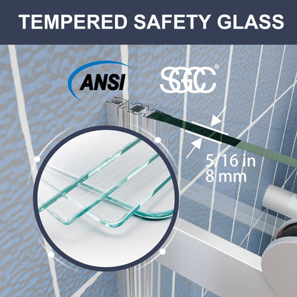 Zephyr 56-60" Semi-Frameless Single Sliding Tub Door,Chrome,Bypass Bathtub Shower Tempered Glass Door with Explosion-Proof Film