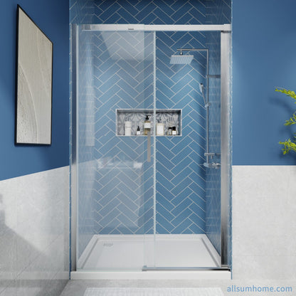 Lock Adjustable 44-48"W x 74"H Sliding Glass Shower Door with 8mm Clear Tempered Glass,Stainless Steel Hardware Brushed Nickel,Rectangle Shower Door