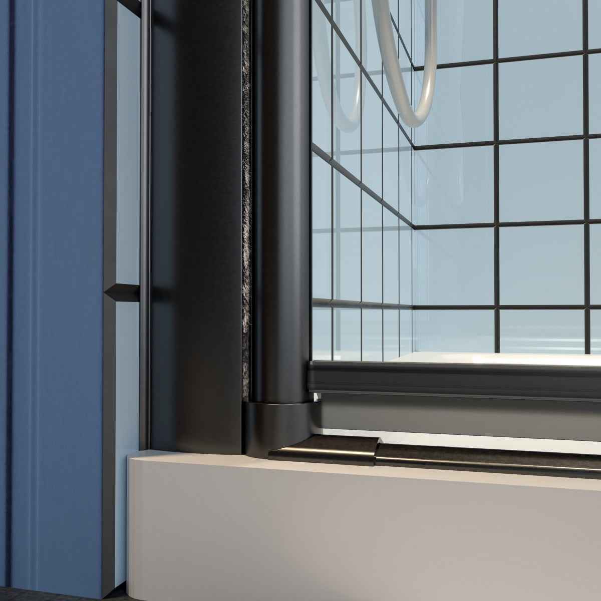 Classy 30-32" W x 72" H Pivot Shower Door Semi-Frameless Matte Black Hinged Glass Shower Door with Handle